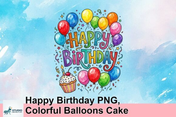Download Happy Birthday PNG, Colorful Balloons Cake Illustration - Cake illustration Collection