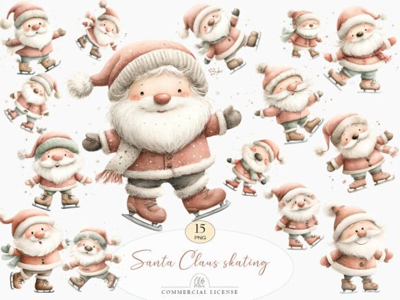 Download Santa Claus Skating Clipart Set - Santa Collection