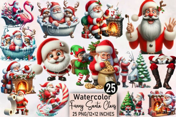 Download Watercolor Funny Santa Claus Clipart - Santa Collection