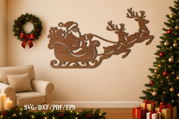 Download Santa Sleigh Reindeer Laser Cut SVG - Santa Collection