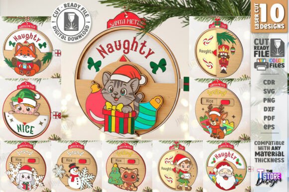Download Santa Meter Ornaments Laser Cut Bundle - Santa Collection