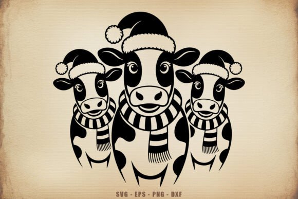 Download Christmas Three Cows with Santa Hats SVG - Santa hat Collection