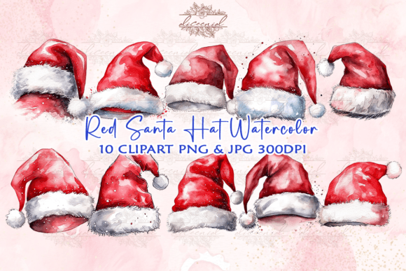 Download Red Santa Hat Watercolor Clipart - Santa hat Collection
